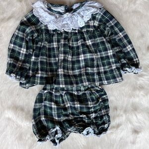 Charming Green and White Diaper Cover Set with Lace Details